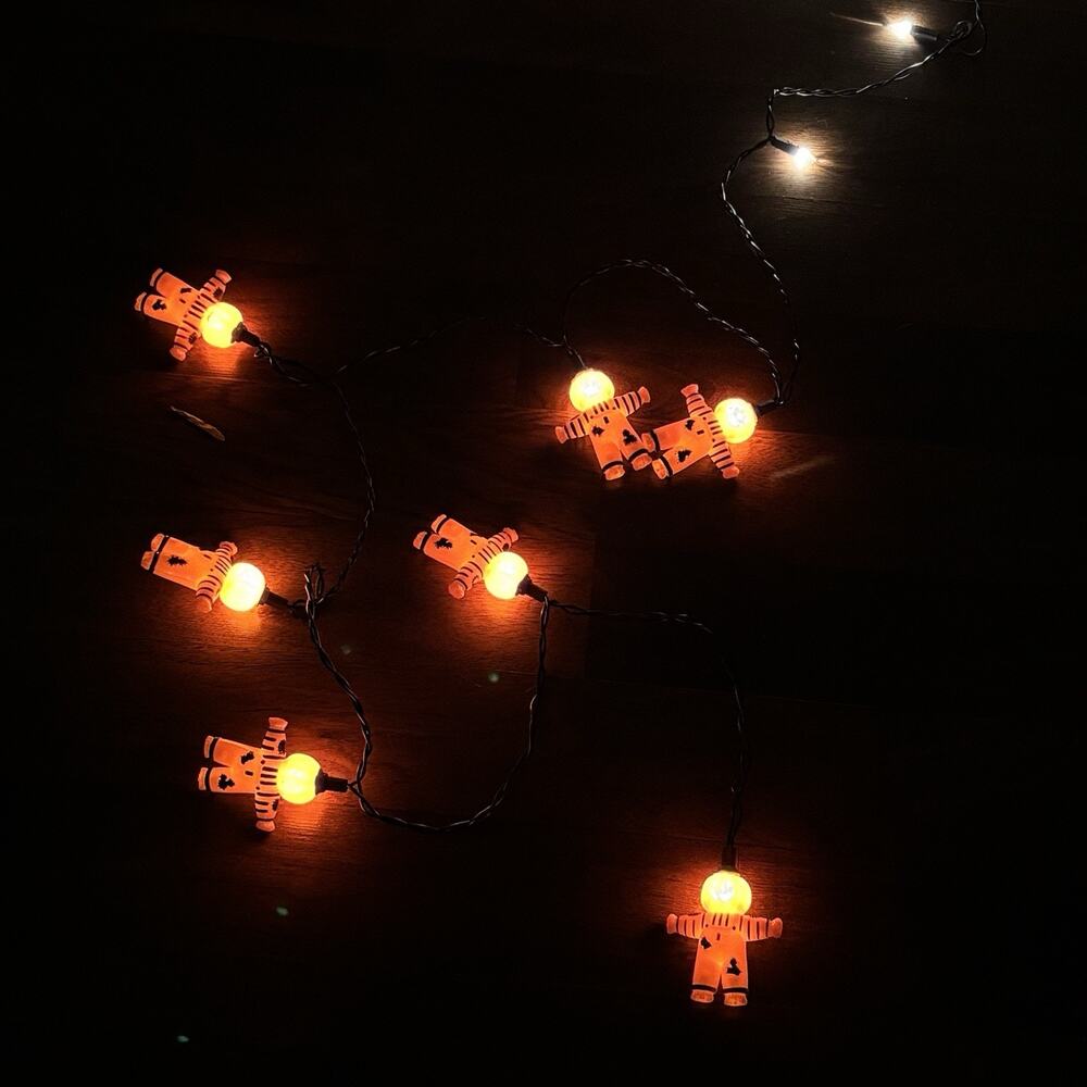 Vintage Retro Halloween 7 Pumpkin Scarecrow Blow Mold String Lights Flaws